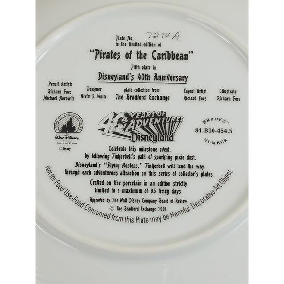 Disneyland Mickey Pirates Of The Caribbean Wall Decor Plate 8" Anniversary 1995 - Picture 12 of 13